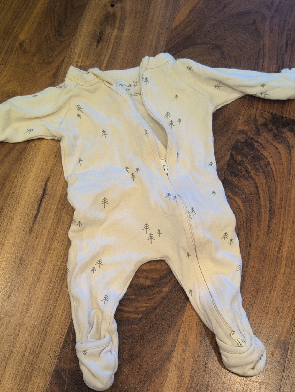 Neutral Cream Footed One-Piece with Tree Print